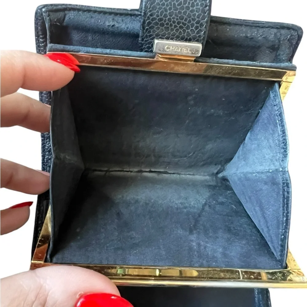 CHANEL Bifold Wallet Purse Black Calfskin